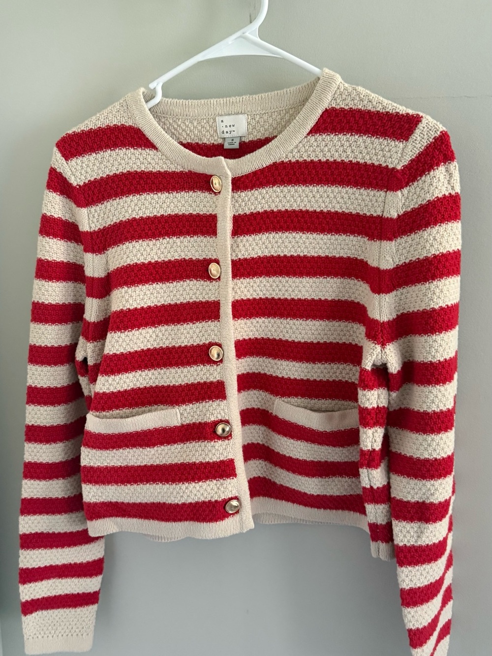a new day Red and Cream Striped Button-Front Cardigan